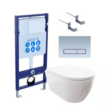Комплект Унитаз подвесной AQUATEK Поларис AQ0700-00 безободковый, с микролифтом + Инсталляция Standard INS-0000012 + Комплект креплений KKI-0000002 + Кнопка KDI-0000027 никель