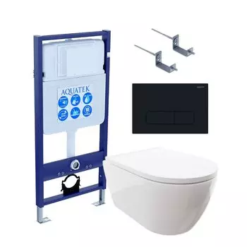 Комплект Унитаз подвесной AQUATEK Поларис AQ0700-00 безободковый, с микролифтом + Инсталляция Standard INS-0000012 + Комплект креплений KKI-0000002 + Кнопка KDI-0000017 черный матовый