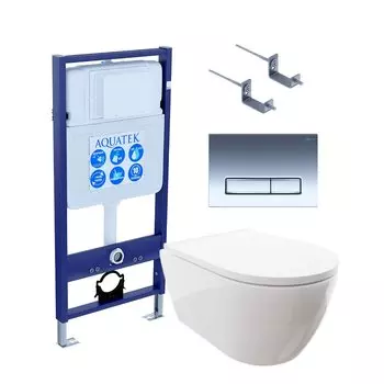 Комплект Унитаз подвесной AQUATEK Поларис AQ0700-00 безободковый, с микролифтом + Инсталляция Standard INS-0000012 + Комплект креплений KKI-0000002 + Кнопка KDI-0000023 хром глянец