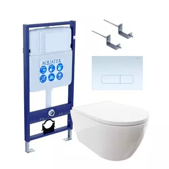 Комплект Унитаз подвесной AQUATEK Поларис AQ0700-00 безободковый, с микролифтом + Инсталляция Standard INS-0000012 + Комплект креплений KKI-0000002 + Кнопка KDI-0000013 белая