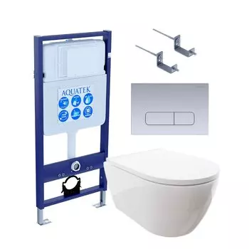 Комплект Унитаз подвесной AQUATEK Поларис AQ0700-00 безободковый, с микролифтом + Инсталляция Standard INS-0000012 + Комплект креплений KKI-0000002 + Кнопка KDI-0000014 хром матовый