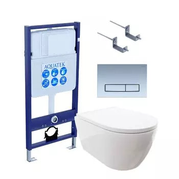 Комплект Унитаз подвесной AQUATEK Поларис AQ0700-00 безободковый, с микролифтом + Инсталляция Standard INS-0000012 + Комплект креплений KKI-0000002 + Кнопка KDI-0000024 хром матовый