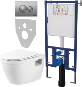 Комплект Унитаз подвесной BelBagno Loto BB070CHR/SC безободковый, с микролифтом + Система инсталляции для унитазов DIWO 4501 + Кнопка смыва DIWO 7311 хром матовый