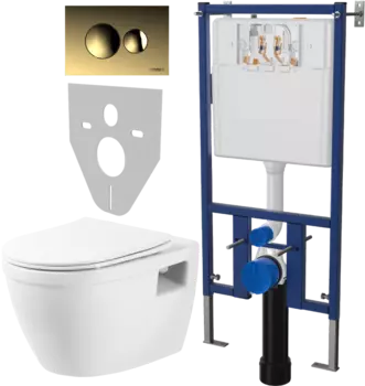 Комплект Унитаз подвесной BelBagno Loto BB070CHR/SC безободковый, с микролифтом + Система инсталляции для унитазов DIWO 4501 + Кнопка смыва DIWO 7315 золотая