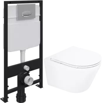 Комплект Унитаз подвесной BelBagno Tre BB8001CHR/SC безободковый, с микролифтом + Система инсталляции для унитазов EWRIKA ProLT 0026-2020 + Кнопка смыва EWRIKA 0051 хром