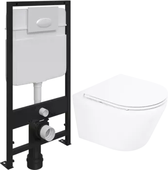 Комплект Унитаз подвесной BelBagno Tre BB8001CHR/SC безободковый, с микролифтом + Система инсталляции для унитазов EWRIKA ProLT 0026-2020 + Кнопка смыва EWRIKA 0052 белая