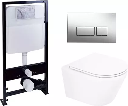 Комплект Унитаз подвесной BelBagno Tre BB8001CHR/SC + Система инсталляции EWRIKA ProLT 0026-2020 + Кнопка смыва EWRIKA 0041 хром
