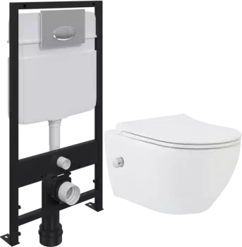 Комплект Унитаз подвесной beWash Bogen 88343601 со смесителем, с микролифтом + Система инсталляции для унитазов EWRIKA ProLT 0026-2020 + Кнопка смыва EWRIKA 0051 хром