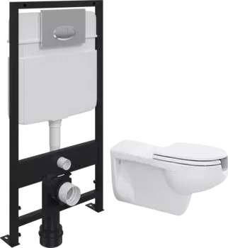 Комплект Унитаз подвесной Bocchi Care&amp;Confort 2011-001-0129 глянцевый белый, с микролифтом + Система инсталляции для унитазов EWRIKA ProLT 0026-2020 с кнопкой смыва 0051 хром