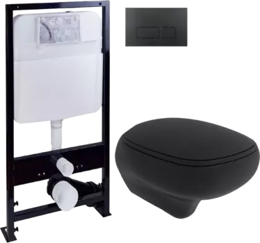 Комплект Унитаз подвесной Bocchi Fenice 1166-004-0129 черный матовый, с микролифтом + Система инсталляции для унитазов EWRIKA ProLT 0026-2020 + Кнопка смыва EWRIKA 0044 черная матовая