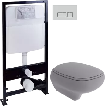 Комплект Унитаз подвесной Bocchi Fenice 1166-006-0129 с микролифтом, серый матовый + Система инсталляции для унитазов EWRIKA ProLT 0026-2020 + Кнопка смыва EWRIKA 0040 хром матовый