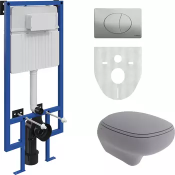 Комплект Унитаз подвесной Bocchi Fenice 1166-006-0129 с микролифтом, серый матовый + Система инсталляции для унитазов STWORKI 510162 + Кнопка смыва STWORKI 230823 хром матовый