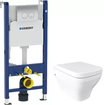Комплект Унитаз подвесной Bocchi Firenze 1304-001-0129 глянцевый белый, с крышкой A0312-001 с микролифтом + Система инсталляции для унитазов Geberit UP100 458.124.21.1S с кнопкой смыва хром