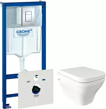 Комплект Унитаз подвесной Bocchi Firenze 1304-001-0129 глянцевый белый, с крышкой A0312-001 с микролифтом + Система инсталляции для унитазов Grohe Rapid SL 38775001 4 в 1 с кнопкой смыва