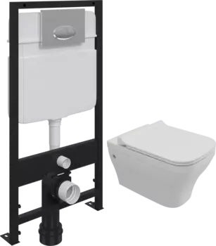 Комплект Унитаз подвесной Bocchi Firenze 1304-001-0129 глянцевый белый, тонкая крышка с микролифтом + Система инсталляции для унитазов EWRIKA ProLT 0026-2020 с кнопкой смыва 0050 хром матовый