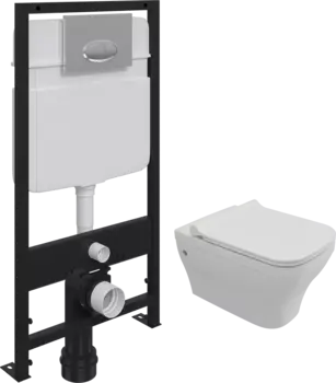 Комплект Унитаз подвесной Bocchi Firenze 1304-001-0129 глянцевый белый, тонкая крышка с микролифтом + Система инсталляции для унитазов EWRIKA ProLT 0026-2020 с кнопкой смыва 0051 хром