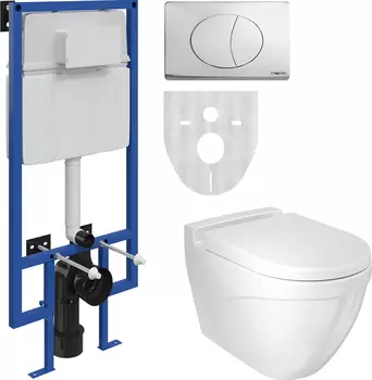 Комплект Унитаз подвесной Bocchi Taormina Arch 1012-001-0129 белый + Крышка-сиденье Bocchi A0302-001 с микролифтом + Инсталляция STWORKI 510163 + Кнопка смыва STWORKI 230822 хром глянцевый