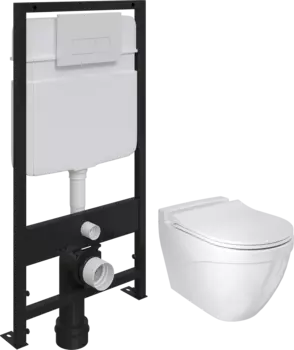 Комплект Унитаз подвесной Bocchi Taormina Arch 1012-001-0129 белый, с крышкой A0336-001 с микролифтом + Система инсталляции для унитазов EWRIKA ProLT 0026-2020 с кнопкой смыва 0042 белой матовой