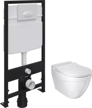 Комплект Унитаз подвесной Bocchi Taormina Arch 1012-001-0129 белый, с крышкой A0336-001 с микролифтом + Система инсталляции для унитазов EWRIKA ProLT 0026-2020 с кнопкой смыва 0052 белой матовой