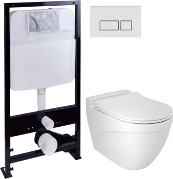 Комплект Унитаз подвесной Bocchi Taormina Arch 1012-002-0129 крышка тонкая с микролифтом, белый матовый + Система инсталляции для унитазов EWRIKA ProLT 0026-2020 + Кнопка смыва EWRIKA 0042 белая