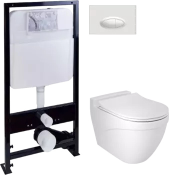 Комплект Унитаз подвесной Bocchi Taormina Arch 1012-002-0129 крышка тонкая с микролифтом, белый матовый + Система инсталляции для унитазов EWRIKA ProLT 0026-2020 + Кнопка смыва EWRIKA 0052 белая