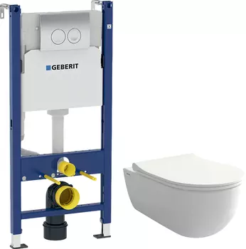Комплект Унитаз подвесной Bocchi V-Tondo 1416-001-0129 белый глянцевый, тонкая крышка с микролифтом + Система инсталляции для унитазов Geberit UP100 458.124.21.1S с кнопкой смыва хром