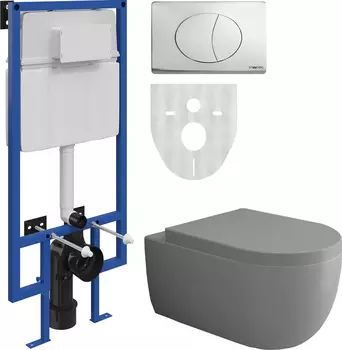 Комплект Унитаз подвесной Bocchi V-Tondo 1416-006-0129 с микролифтом, серый матовый + Система инсталляции для унитазов STWORKI 510163 + Кнопка смыва STWORKI 230823 хром матовый