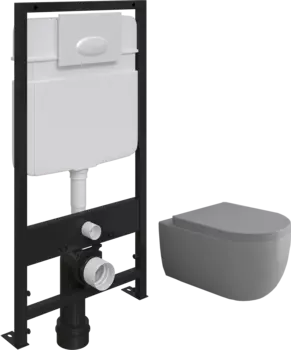 Комплект Унитаз подвесной Bocchi V-Tondo 1416-006-0129 серый матовый, с крышкой A0302-006 с микролифтом + Система инсталляции для унитазов EWRIKA ProLT 0026-2020 с кнопкой смыва 0052 белой матовой