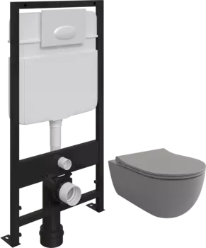 Комплект Унитаз подвесной Bocchi V-Tondo 1416-006-0129 серый матовый, с крышкой A0336-006 с микролифтом + Система инсталляции для унитазов EWRIKA ProLT 0026-2020 с кнопкой смыва 0052 белой матовой