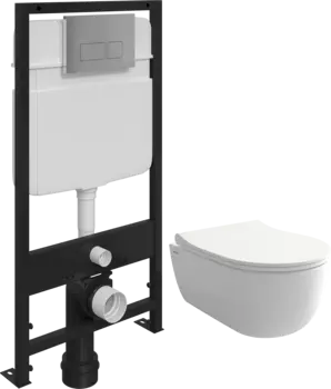 Комплект Унитаз подвесной Bocchi V-Tondo 1417-001-0129 белый глянцевый, тонкая крышка с микролифтом + Система инсталляции для унитазов EWRIKA ProLT 0026-2020 с кнопкой смыва 0041 хром