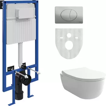 Комплект Унитаз подвесной Bocchi V-Tondo 1417-001-0129 тонкая крышка с микролифтом, белый глянцевый + Система инсталляции для унитазов STWORKI 510162 + Кнопка смыва STWORKI 230822 хром глянцевый