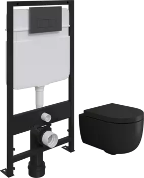 Комплект Унитаз подвесной Bocchi V-Tondo 1417-004-0129 черный матовый, с микролифтом + Система инсталляции для унитазов EWRIKA ProLT 0026-2020 с кноп