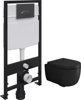 Комплект Унитаз подвесной Bocchi V-Tondo 1417-004-0129 черный матовый, с микролифтом + Система инсталляции для унитазов EWRIKA ProLT 0026-2020 с кнопкой смыва 0054 черной матовой