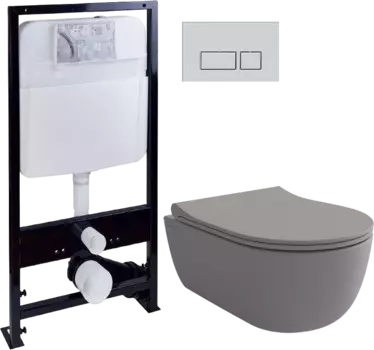 Комплект Унитаз подвесной Bocchi V-Tondo 1417-006-0129 тонкая крышка с микролифтом, серый матовый + Система инсталляции для унитазов EWRIKA ProLT 0026-2020 + Кнопка смыва EWRIKA 0040 хром матовый