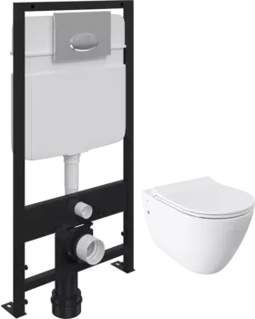 Комплект Унитаз подвесной Bocchi Venezia 1295-001-0129 белый, с крышкой A0336-001 с микролифтом + Система инсталляции для унитазов EWRIKA ProLT 0026-2020 с кнопкой смыва 0051 хром