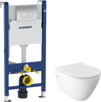 Комплект Унитаз подвесной Bocchi Venezia 1295-001-0129 белый, с микролифтом + Система инсталляции для унитазов Geberit UP100 458.124.21.1S с кнопкой смыва хром