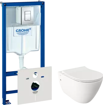 Комплект Унитаз подвесной Bocchi Venezia 1295-001-0129 белый, с микролифтом + Система инсталляции для унитазов Grohe Rapid SL 38775001 4 в 1 с кнопкой смыва