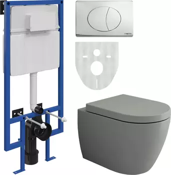 Комплект Унитаз подвесной Bocchi Venezia 1295-006-0129 с микролифтом, серый матовый + Система инсталляции для унитазов STWORKI 510163 + Кнопка смыва STWORKI 230823 хром матовый