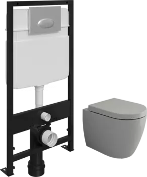 Комплект Унитаз подвесной Bocchi Venezia 1295-006-0129 серый матовый, с крышкой A0302-006 с микролифтом + Система инсталляции для унитазов EWRIKA ProLT 0026-2020 с кнопкой смыва 0050 хром матовый