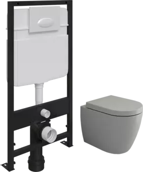 Комплект Унитаз подвесной Bocchi Venezia 1295-006-0129 серый матовый, с крышкой A0302-006 с микролифтом + Система инсталляции для унитазов EWRIKA ProLT 0026-2020 с кнопкой смыва 0052 белой матовой