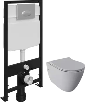 Комплект Унитаз подвесной Bocchi Venezia 1295-006-0129 серый матовый, с крышкой A0336-006 с микролифтом + Система инсталляции для унитазов EWRIKA ProLT 0026-2020 с кнопкой смыва 0050 хром матовый