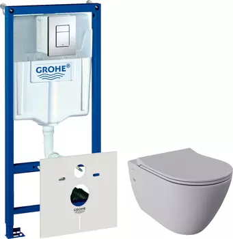 Комплект Унитаз подвесной Bocchi Venezia 1295-006-0129 серый матовый, с крышкой A0336-006 с микролифтом + Система инсталляции для унитазов Grohe Rapid SL 38775001 4 в 1 с кнопкой смыва