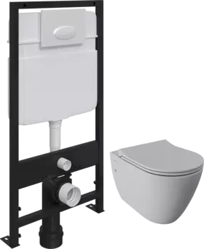 Комплект Унитаз подвесной Bocchi Venezia 1295-006-0129 серый матовый, тонкая крышка с микролифтом + Система инсталляции для унитазов EWRIKA ProLT 0026-2020 с кнопкой смыва 0052 белой матовой