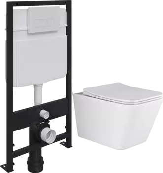 Комплект Унитаз подвесной Ceramica Nova Metric CN3007 безободковый, с микролифтом + Система инсталляции для унитазов EWRIKA ProLT 0026-2020 + Кнопка смыва EWRIKA 0042 белая
