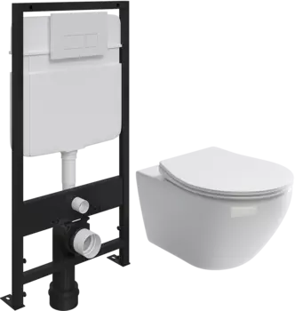 Комплект Унитаз подвесной Ceramica Nova Pearl CN8001 с микролифтом + Система инсталляции для унитазов EWRIKA ProLT 0026-2020 + Кнопка смыва EWRIKA 0042 белая