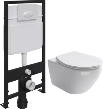 Комплект Унитаз подвесной Ceramica Nova Pearl CN8001 с микролифтом + Система инсталляции для унитазов EWRIKA ProLT 0026-2020 + Кнопка смыва EWRIKA 0052 белая