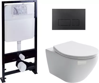 Комплект Унитаз подвесной Ceramica Nova Pearl Rimless CN8001 + Система инсталляции EWRIKA ProLT 0026-2020 + Кнопка смыва EWRIKA 0044 черная матовая