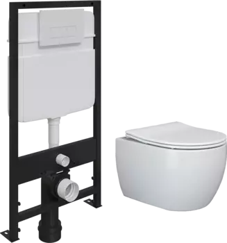 Комплект Унитаз подвесной Ceramica Nova Play CN3001 безободковый, с микролифтом + Система инсталляции для унитазов EWRIKA ProLT 0026-2020 + Кнопка смыва EWRIKA 0042 белая