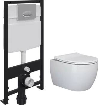 Комплект Унитаз подвесной Ceramica Nova Play CN3001 безободковый, с микролифтом + Система инсталляции для унитазов EWRIKA ProLT 0026-2020 + Кнопка смыва EWRIKA 0051 хром