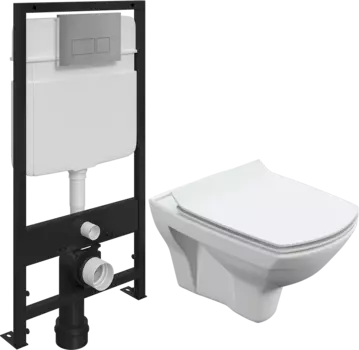 Комплект Унитаз подвесной Cersanit Carina XL Clean On DPL EO slim безободковый, с микролифтом + Система инсталляции для унитазов EWRIKA ProLT 0026-2020 + Кнопка смыва EWRIKA 0041 хром